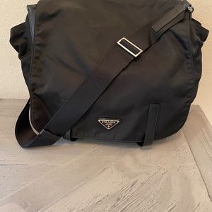 Prada Zip Buckle Messenger Bag Tessuto Medium Black